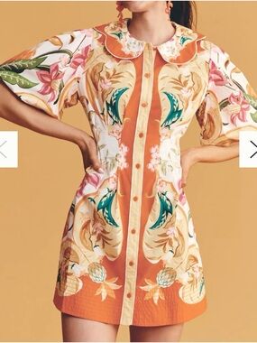 Farm Rio x Antropologie Tropical Floral Button-Front Dress